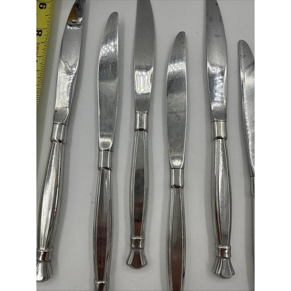 6 - Oneida ACT I / ACT 1 Glossy Cube Mark Stainless Flatware DINNER KNIVES